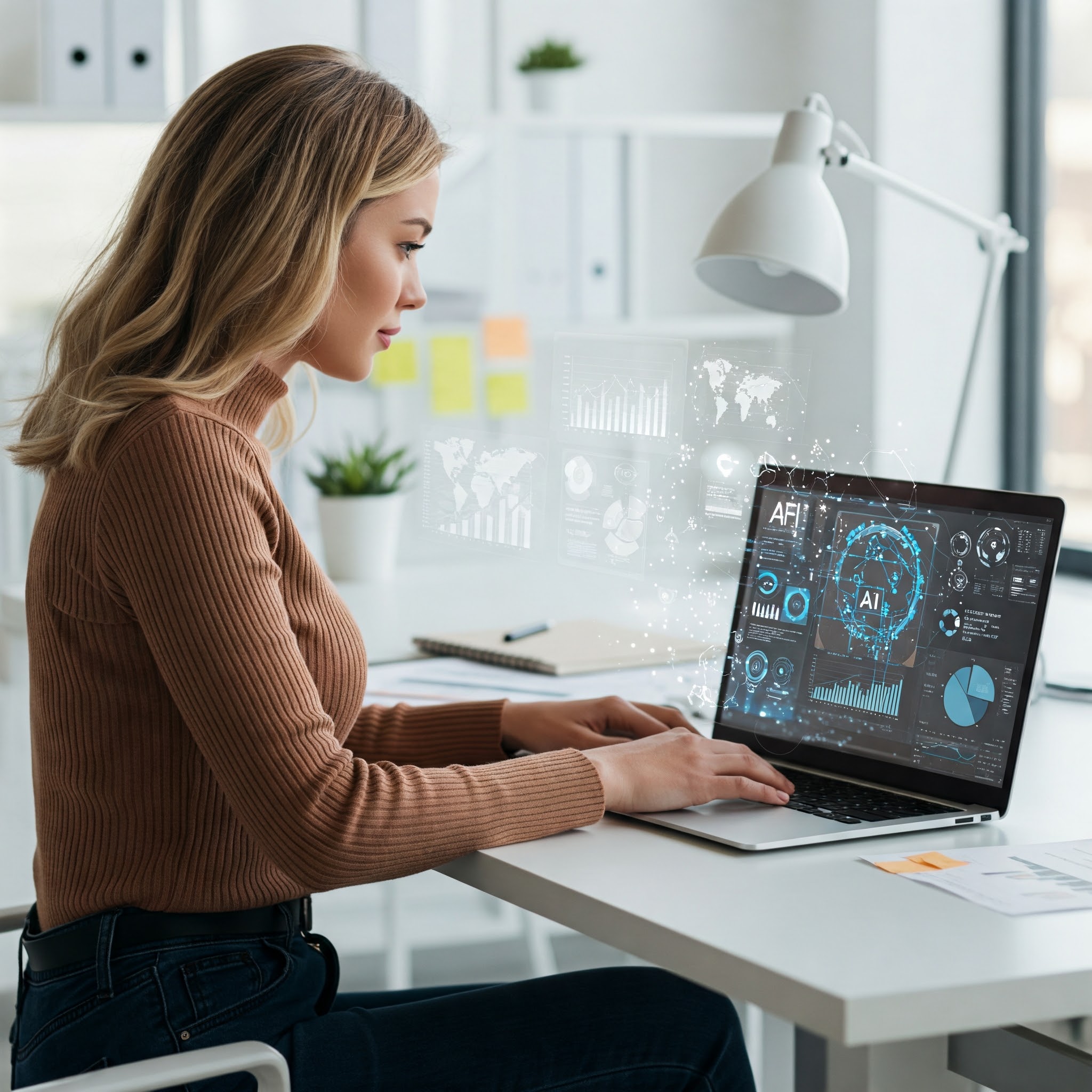 Person using a laptop with an AI interface.