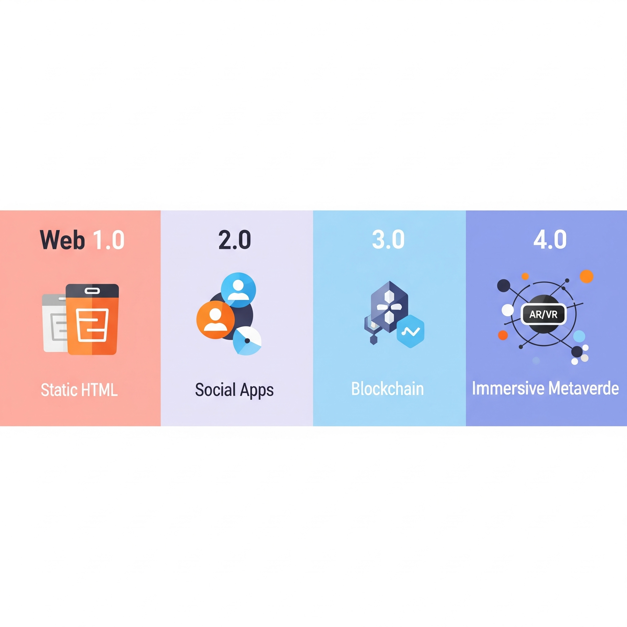 Digital timeline of Web 1.0 to 4.0 evolution.
