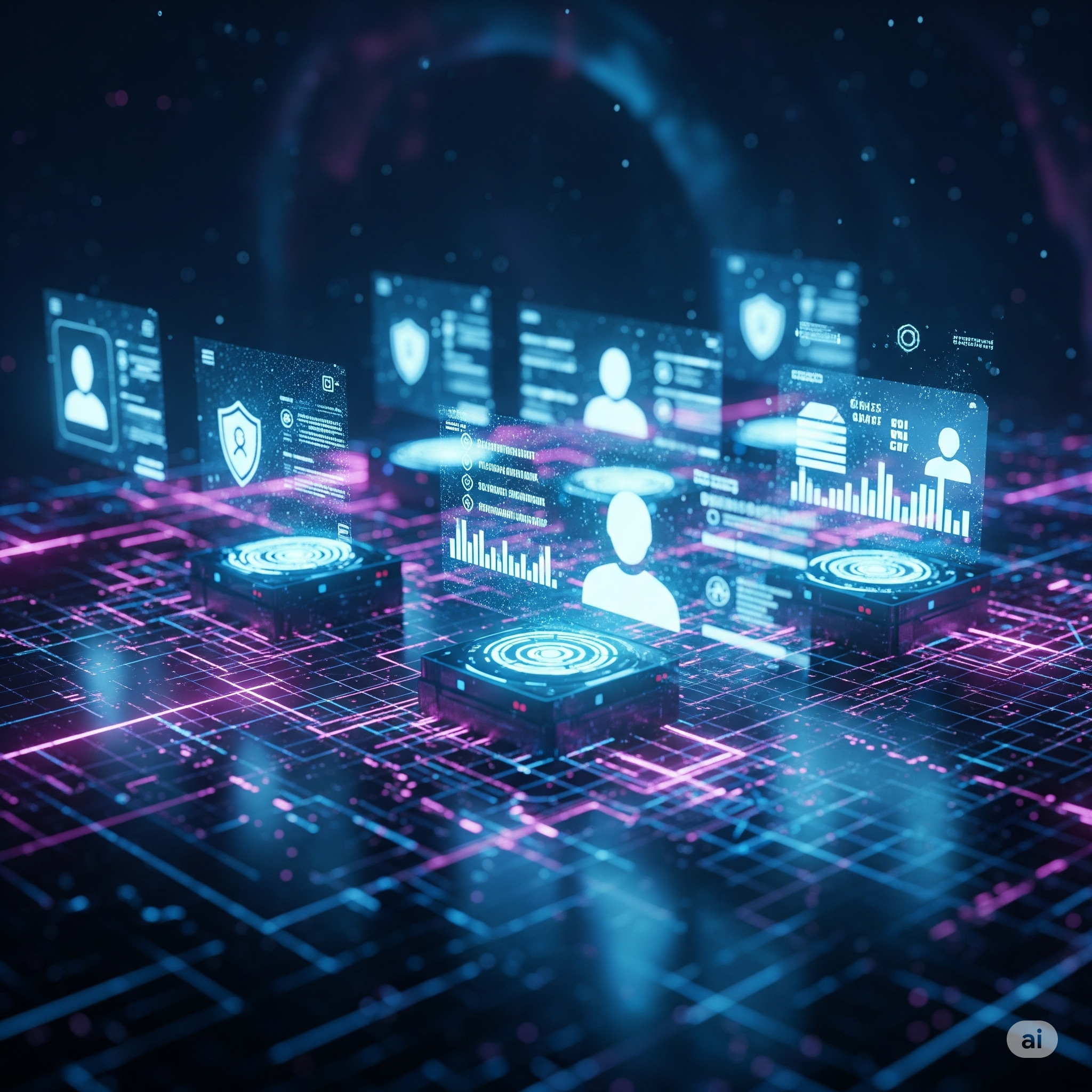 Futuristic internet grid with glowing blockchain nodes.