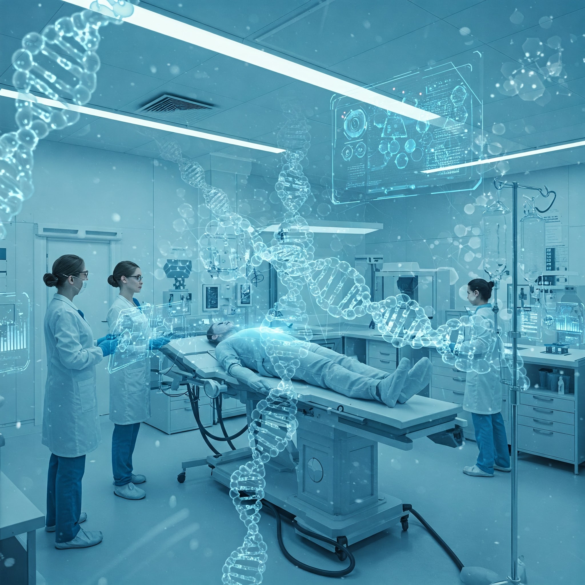 Patient receiving gene therapy in a high-tech medical lab.