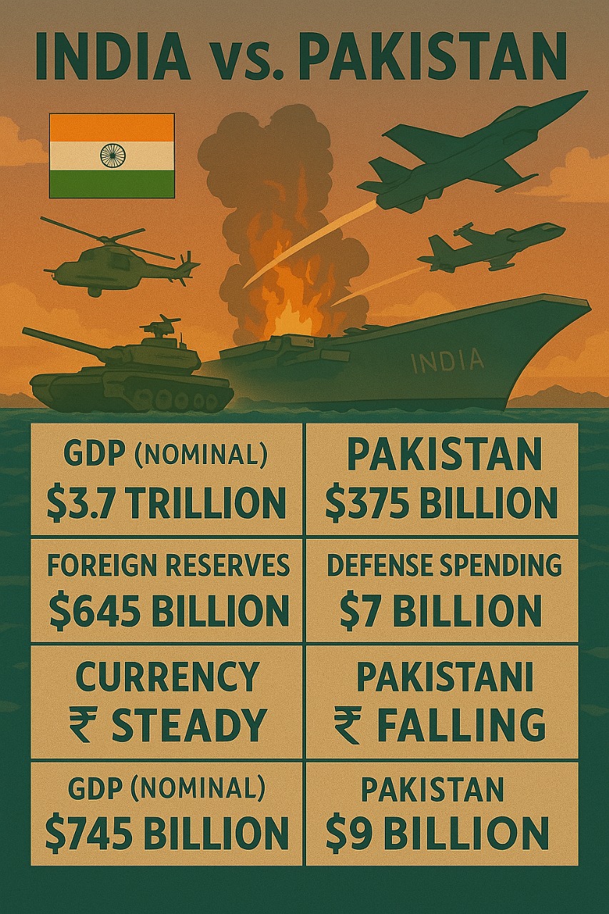 Infographic comparing India and Pakistan's economies amidst tension