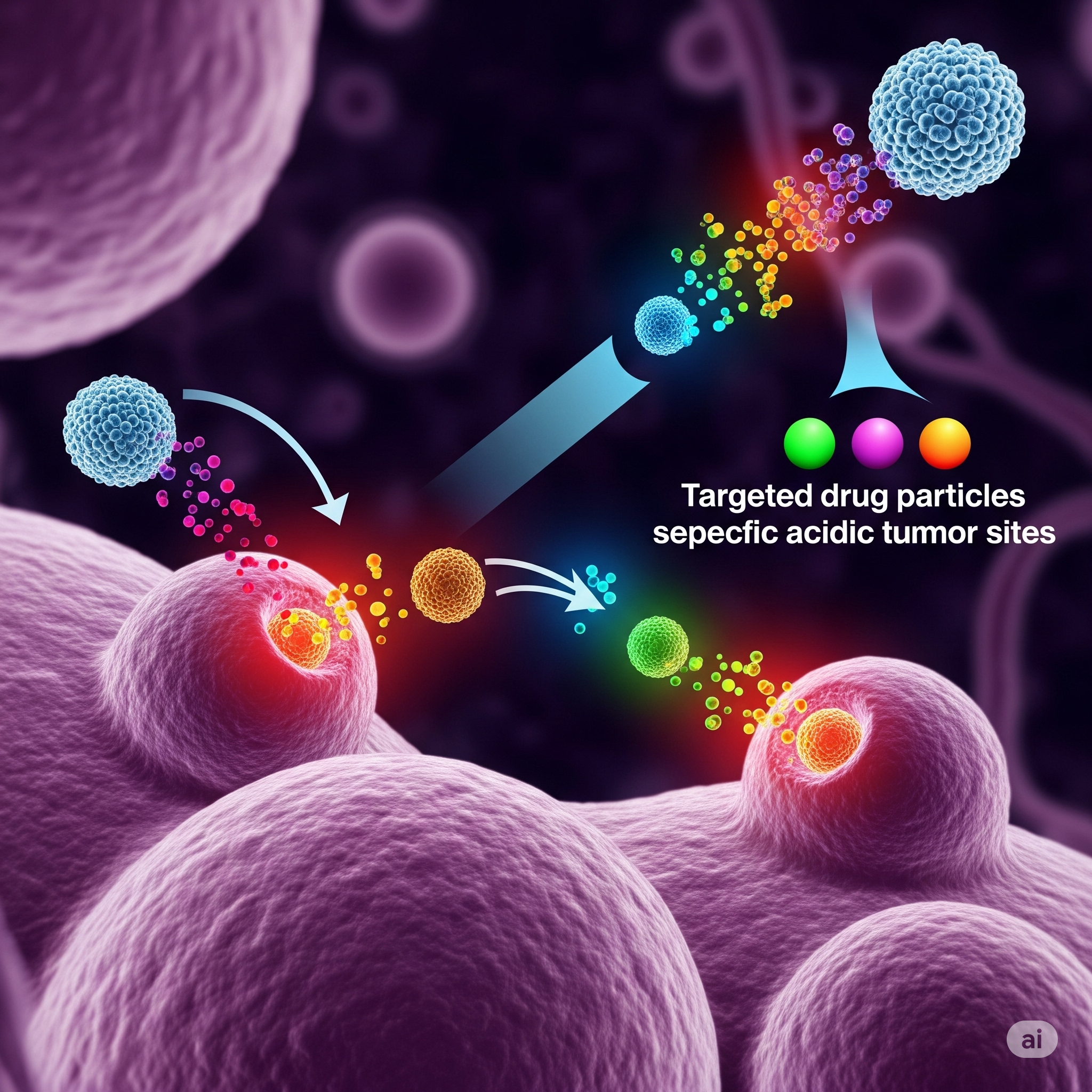 Nanoparticles releasing drugs at tumor sites.