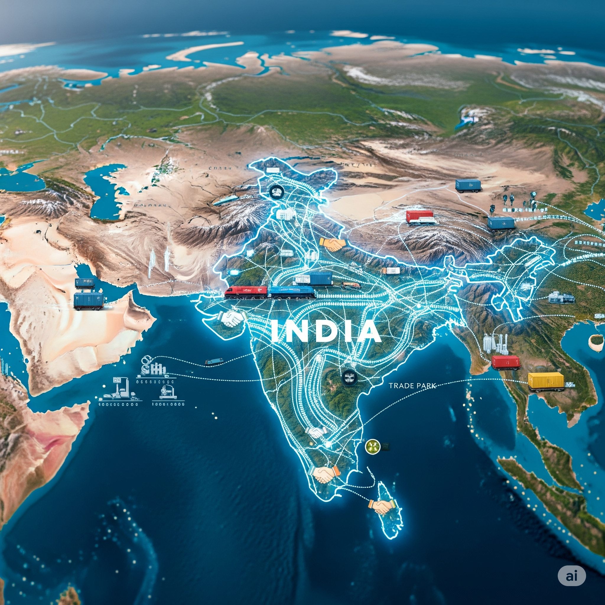 Digital map of India with railway lines.