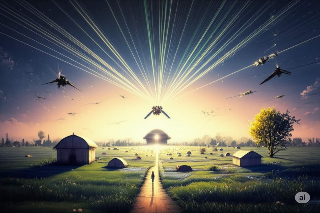 Satellite beaming internet to rural Indian village.