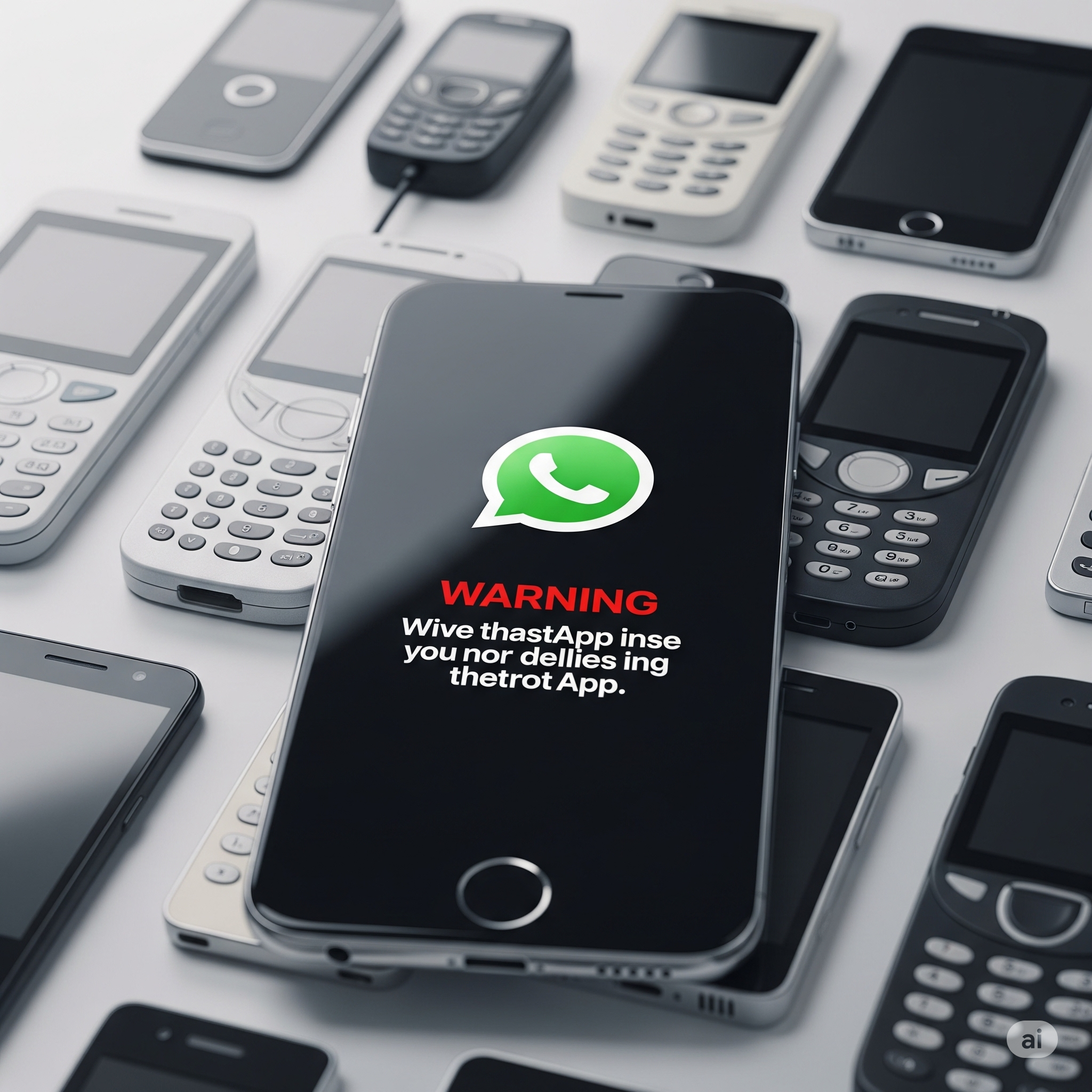 Smartphone with WhatsApp warning, older and newer devices.