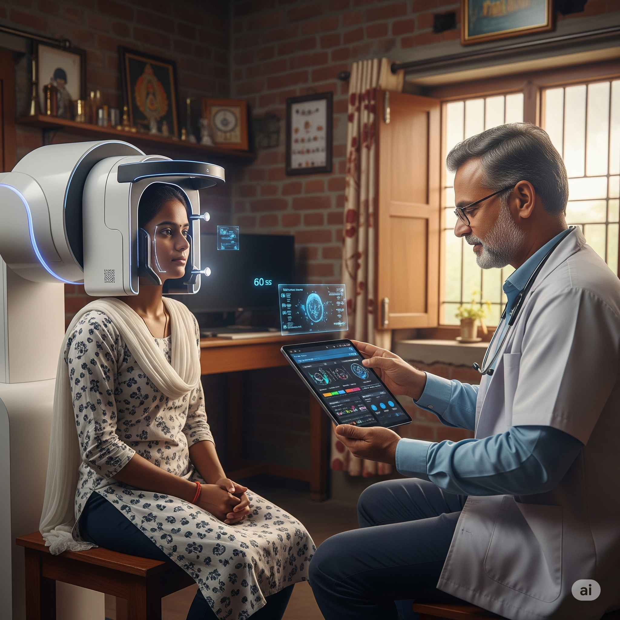 AI-powered medical consultation in a rural Indian clinic.