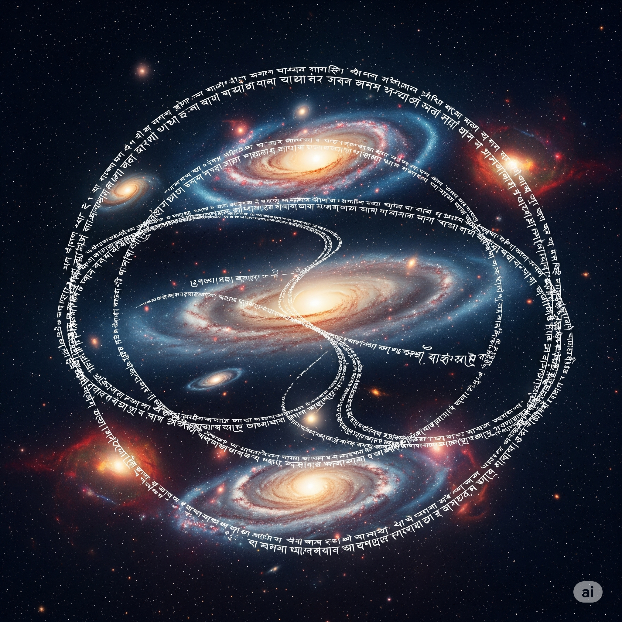 Cosmic layered universes, Sanskrit scripts, intergalactic space, Brahmandas.