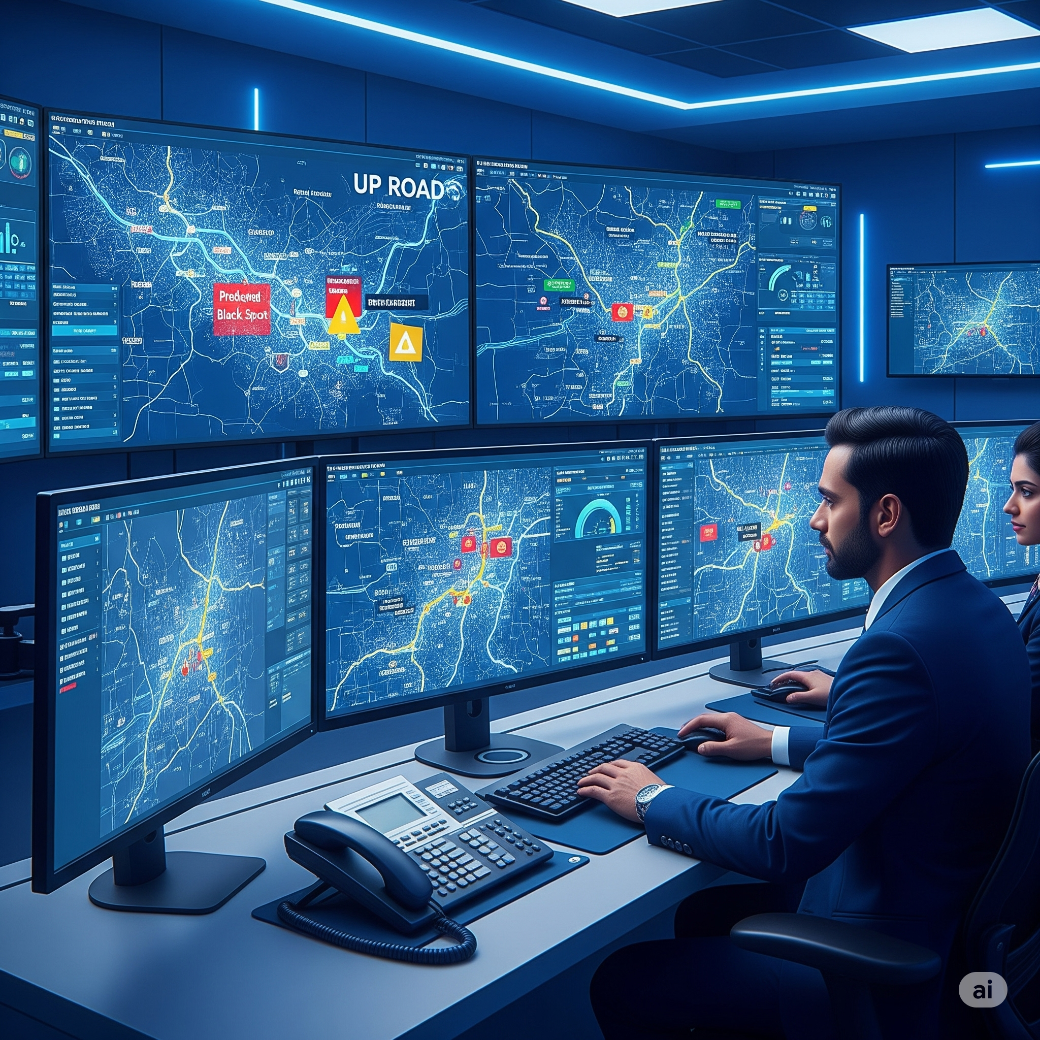 UP Smart City control room: live road map, accident alerts.