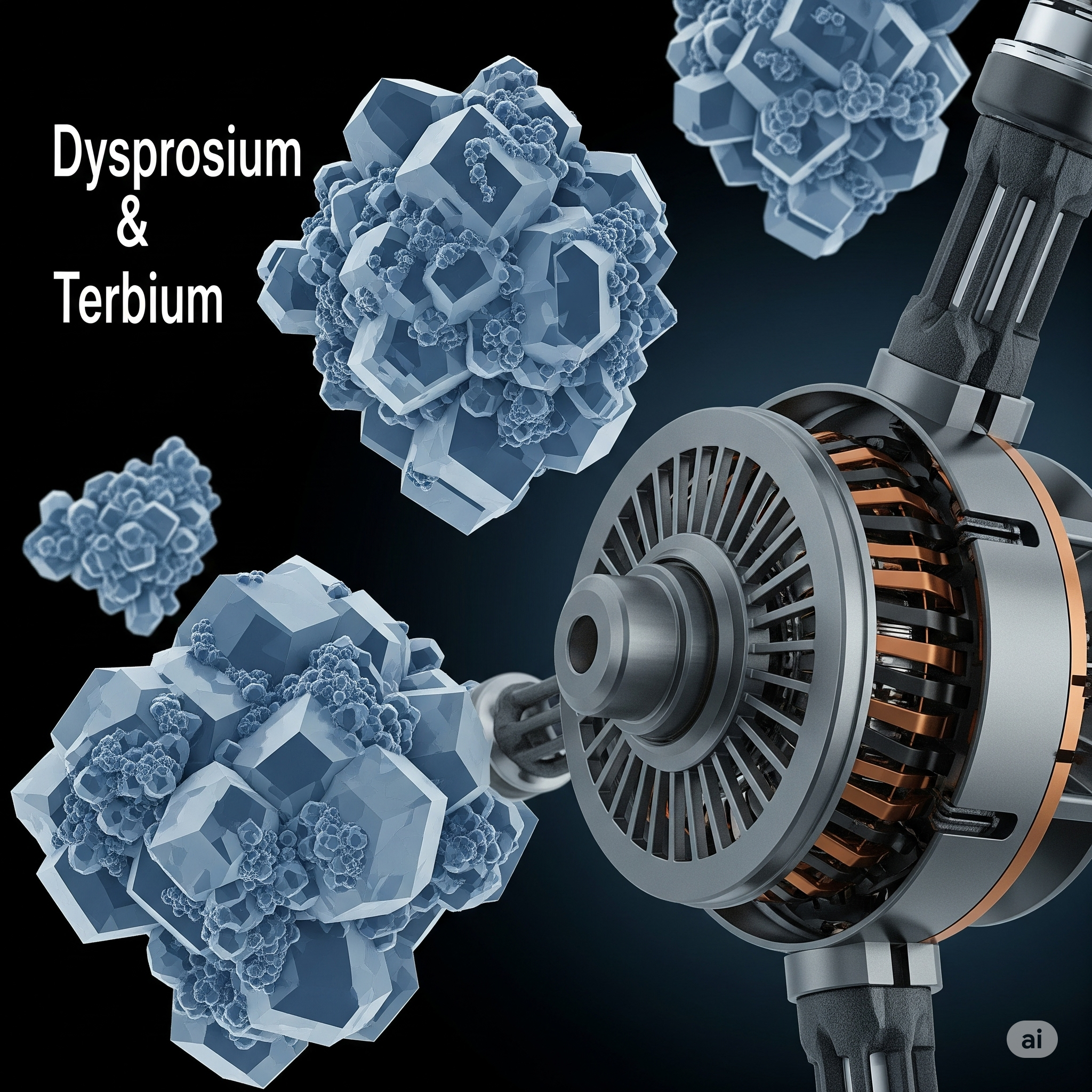 Microscopic dysprosium and terbium crystals on drone motor.