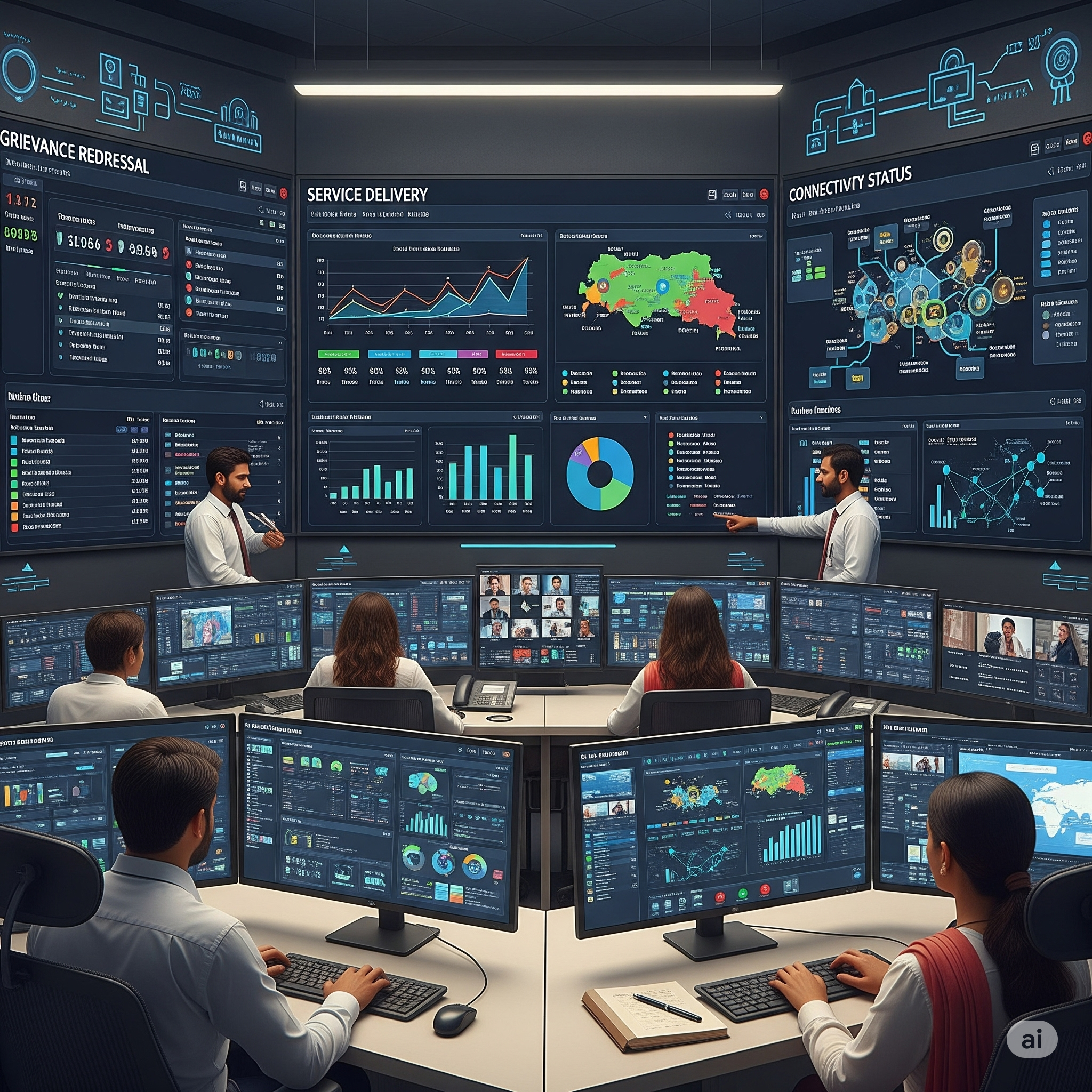 e-governance dashboards for service delivery, grievances.
