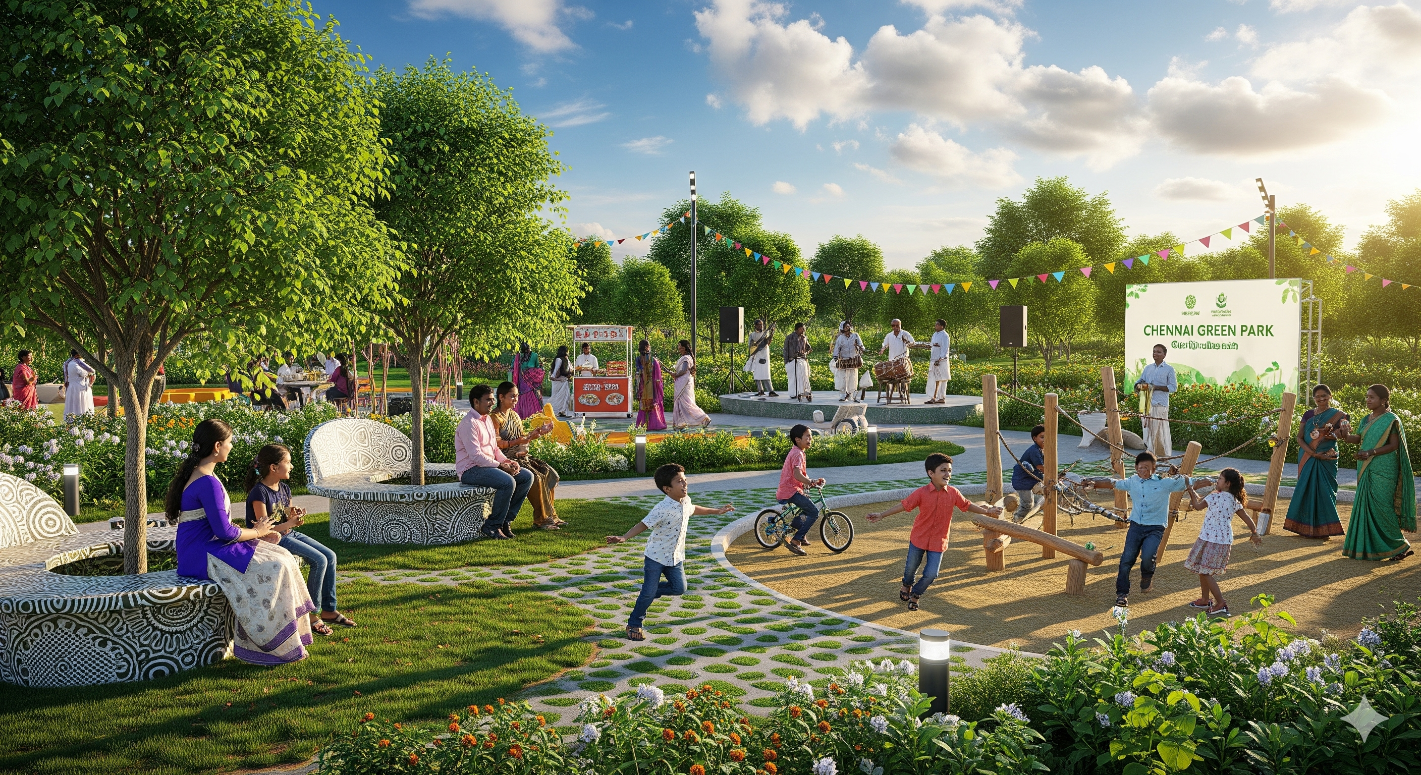 Chennai residents enjoying a green park on a former landfill.