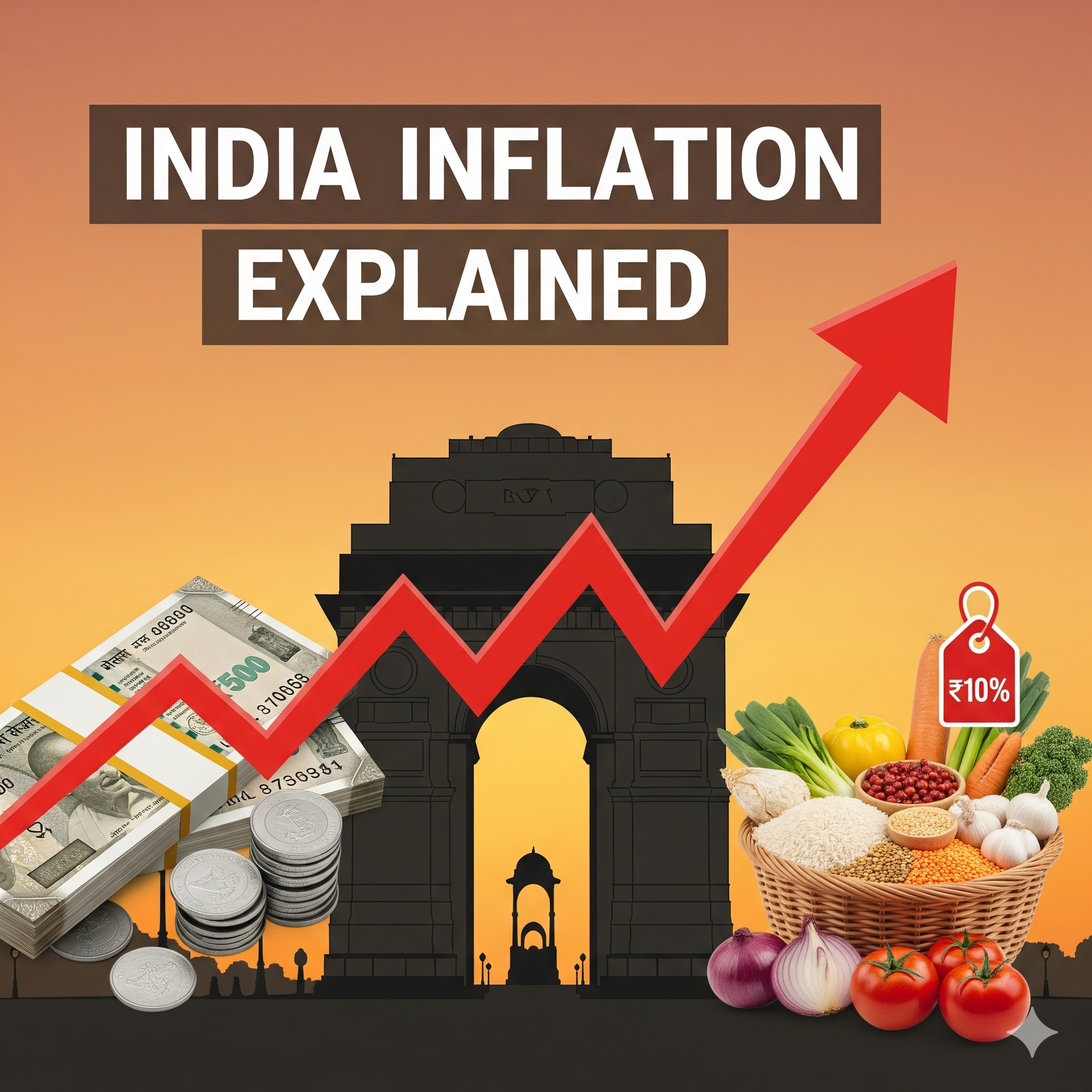 An infographic on Indian inflation with an upward trend.