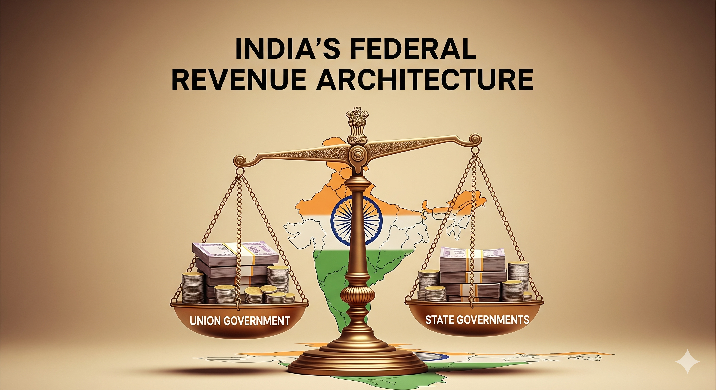Scales balancing Union and State government finances in India.