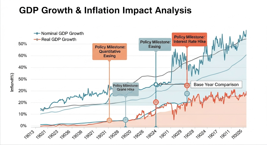 Chart showing GDP growth and inflation impact over time.