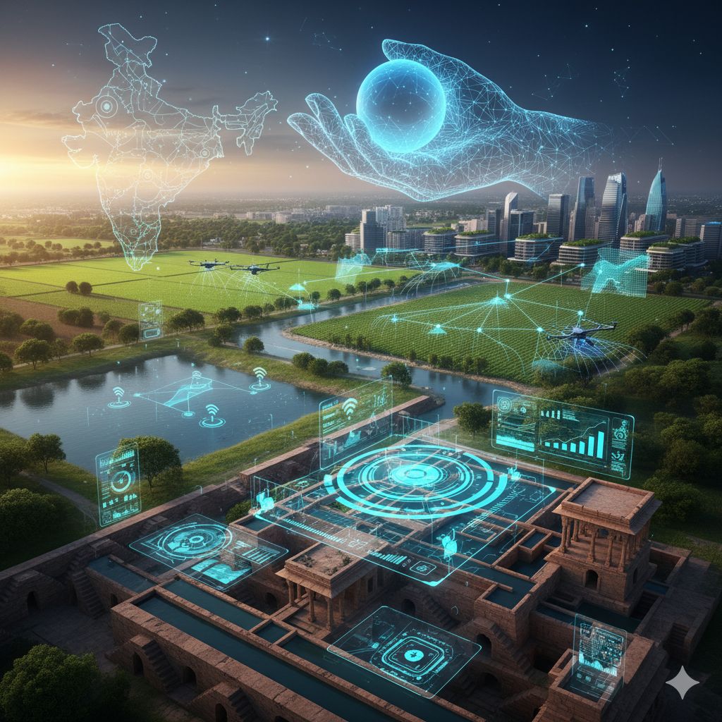 Digital India managing water with GIS, AI, IoT, ancient stepwell.