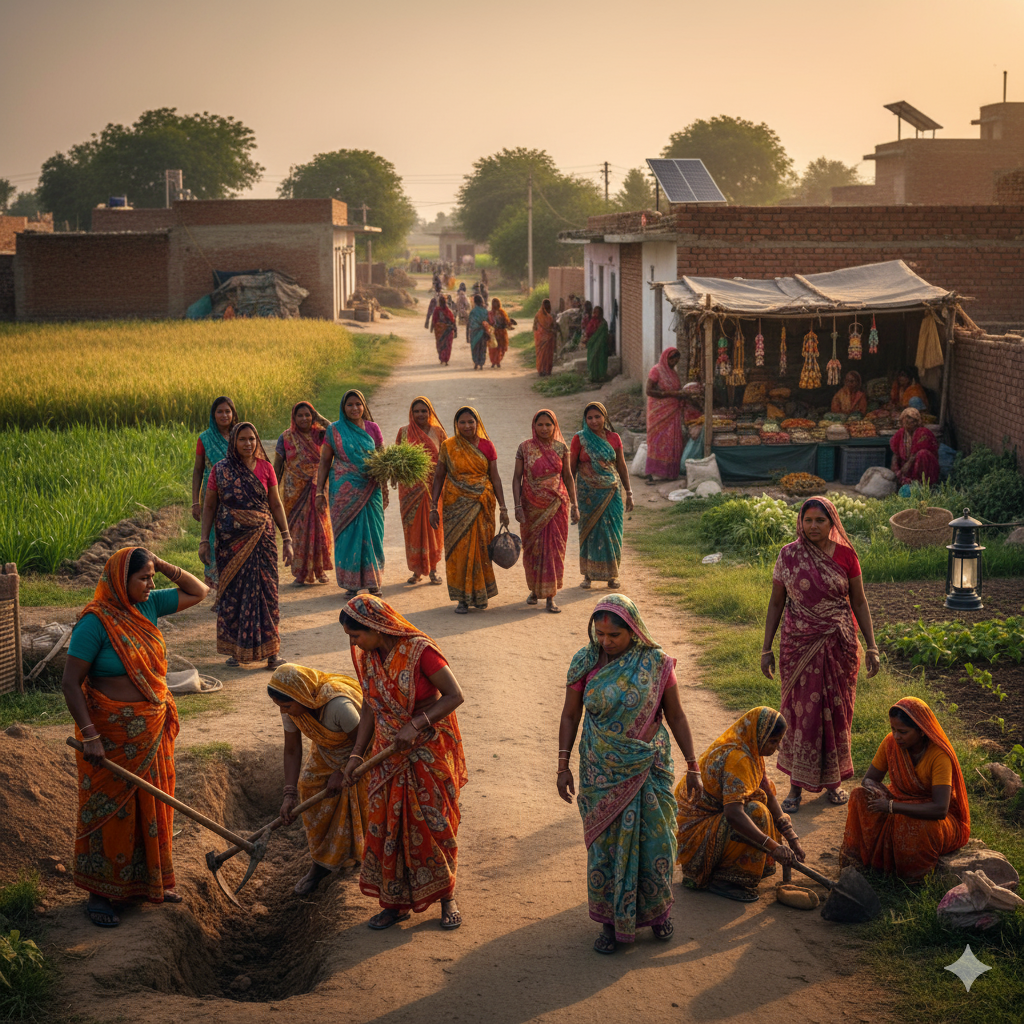 Rural Indian women break glass ceiling, symbolizing empowerment.